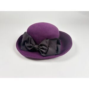 Bollman Hat Co. Wool Felt Hat | Purple Bowler Cloche w/ Black Bow Vintage
